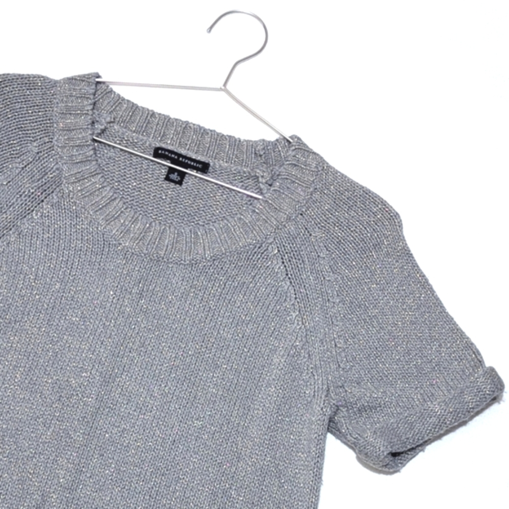 Banana Republic | Knit Sweater | Gray & Gold Sparkles | Winter | Rolled Sleeve | - Picture 2 of 6